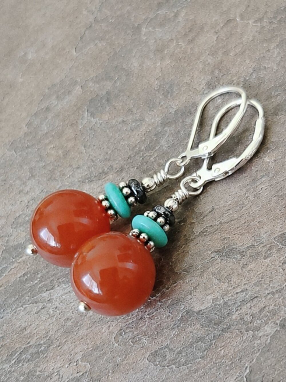 Southwest Earrings Gemstone 925 Sterling Silver Leverback Dangle Western Boho - Picture 5 of 8
